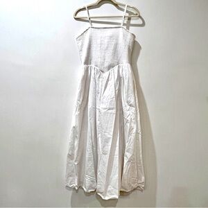 White Cotton Smocked Midi Dress Large V Front Lined Western Cowgirl Cottagecore
